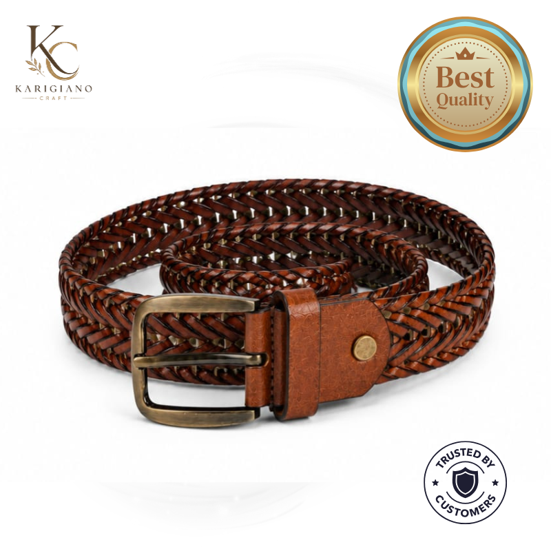Braided Elegance Leather Belt-ANTIQUE TAN