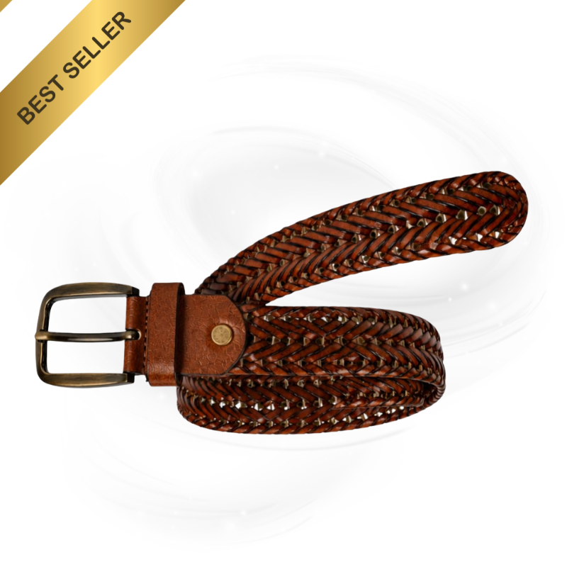 Braided Elegance Leather Belt-ANTIQUE TAN - Image 3