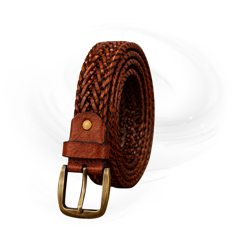 Braided Elegance Leather Belt-ANTIQUE TAN - Image 2