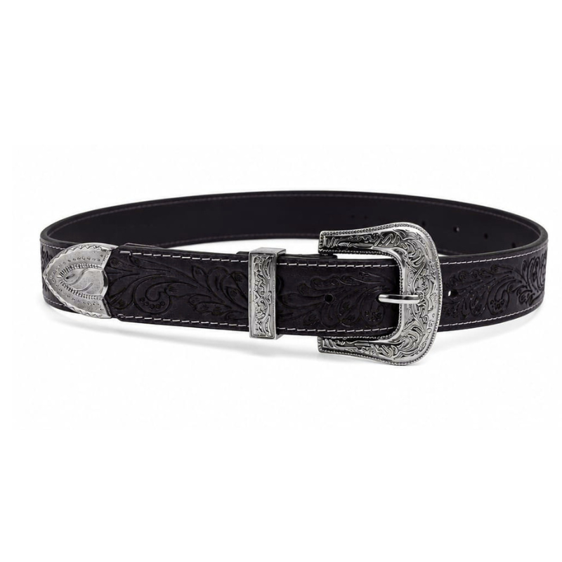 Floreale Cowboy Leather Belt-Black 3