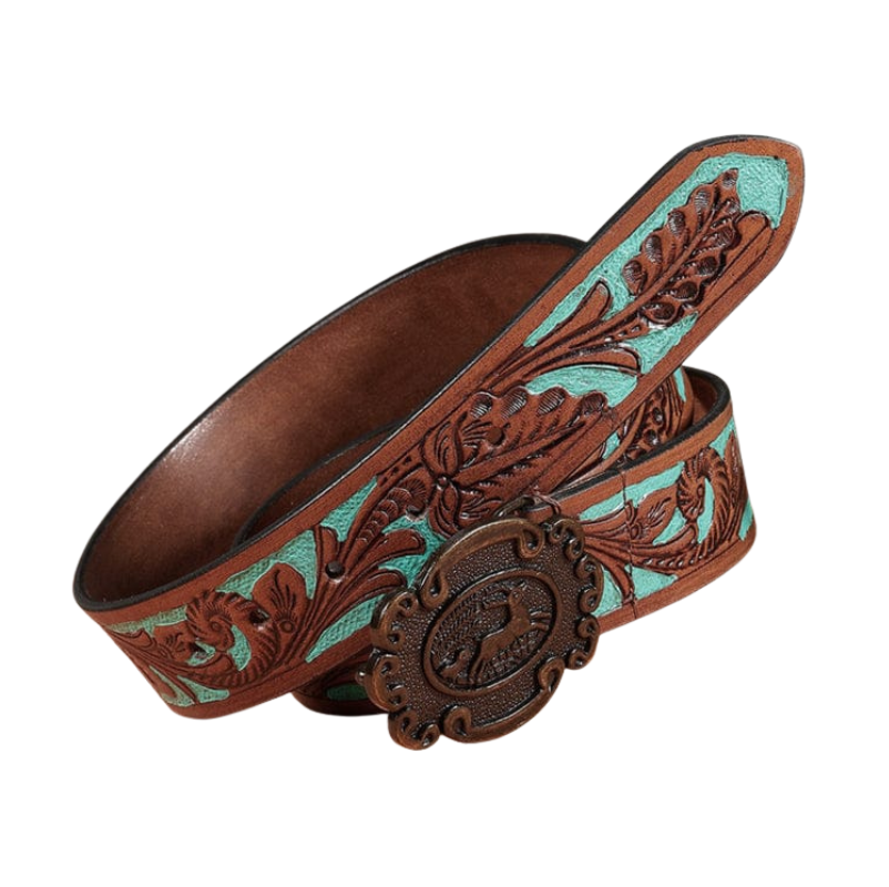 Hand-Tooled Genuine Leather Western Belt 2