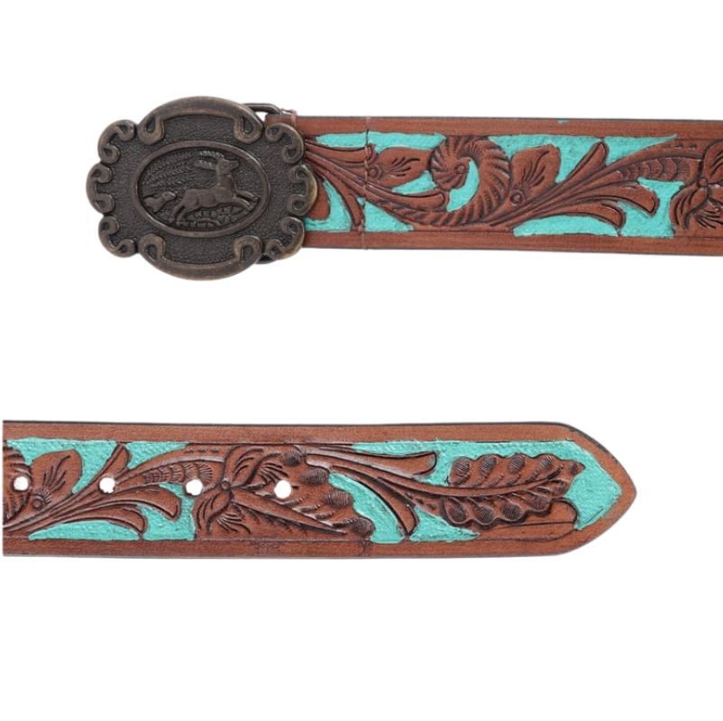Hand-Tooled Genuine Leather Western Belt 3