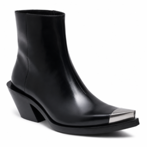 Noir Metal Toe Leather Ankle Boots
