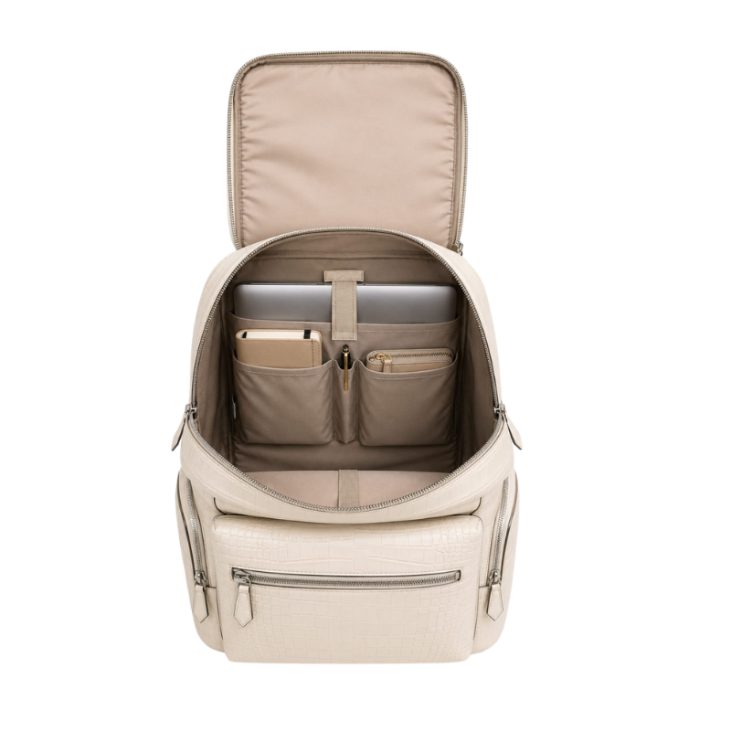 Premium Leather Multi-Pocket Backpack – white 3