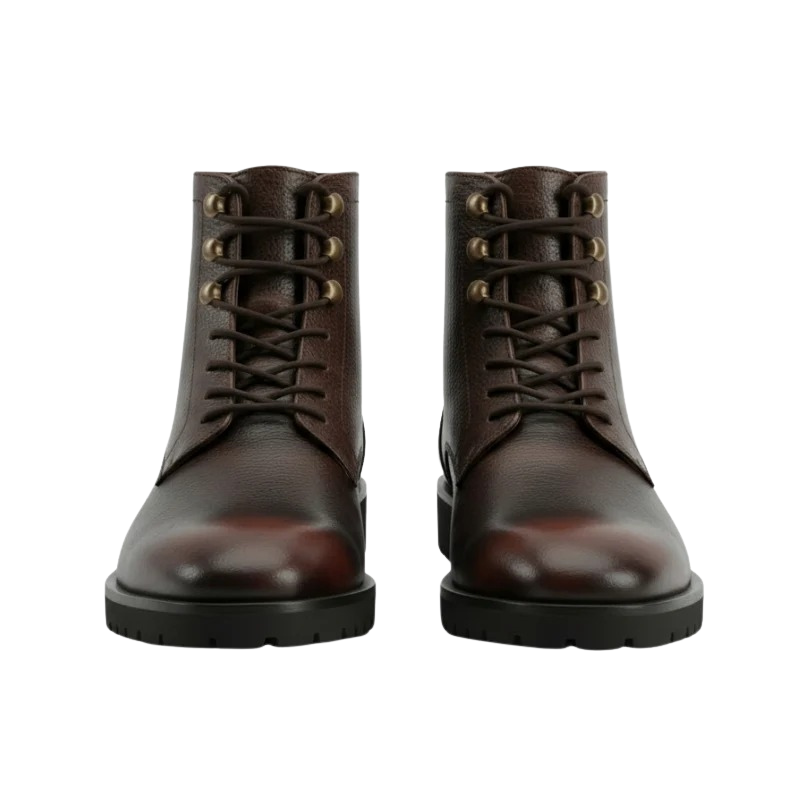 Rugged Ember Leather Combat Boots -Burnished Dark Brown 2