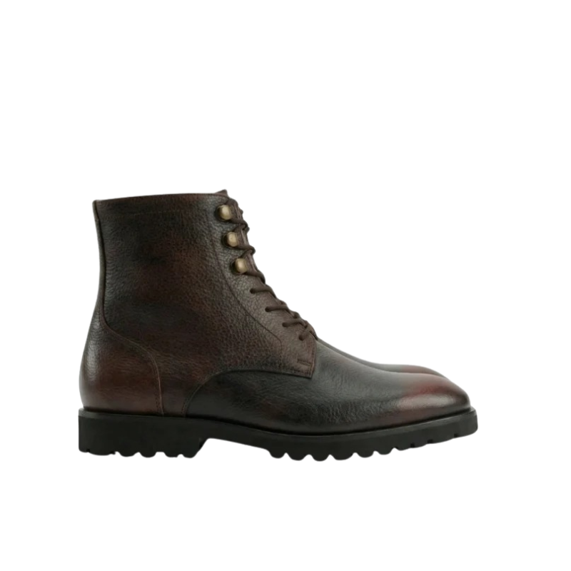Rugged Ember Leather Combat Boots -Burnished Dark Brown 3