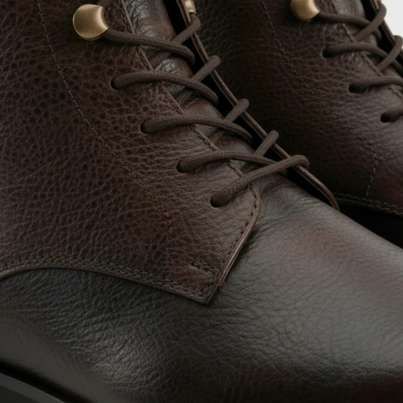 Rugged Ember Leather Combat Boots -Burnished Dark Brown 4 (1)
