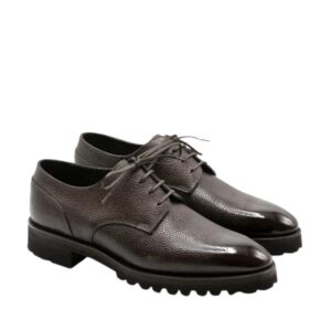 Men's Dark Brown Textured Leather Derby Shoes