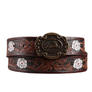 unisex western brown embossed floral genuine leather belt