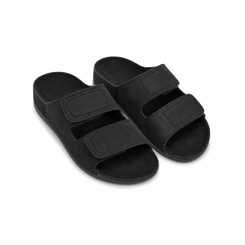 Black Double-Strap Slide Sandals