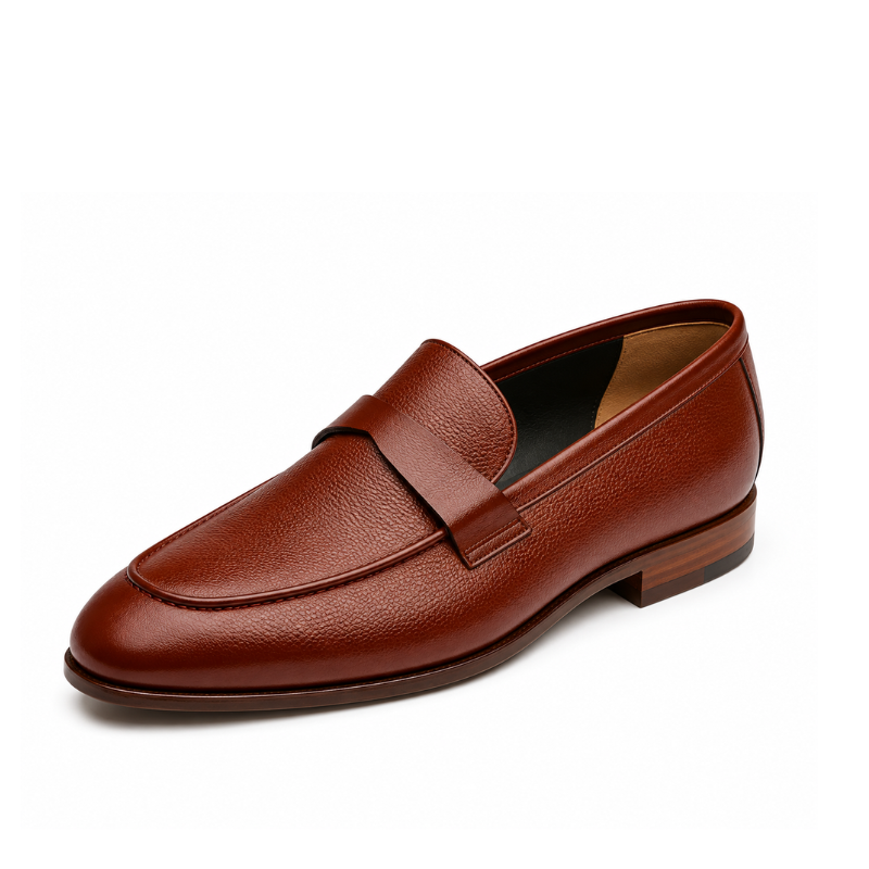 Chestnut Pebble Leather Penny Loafers for Men - Mahogany (1)