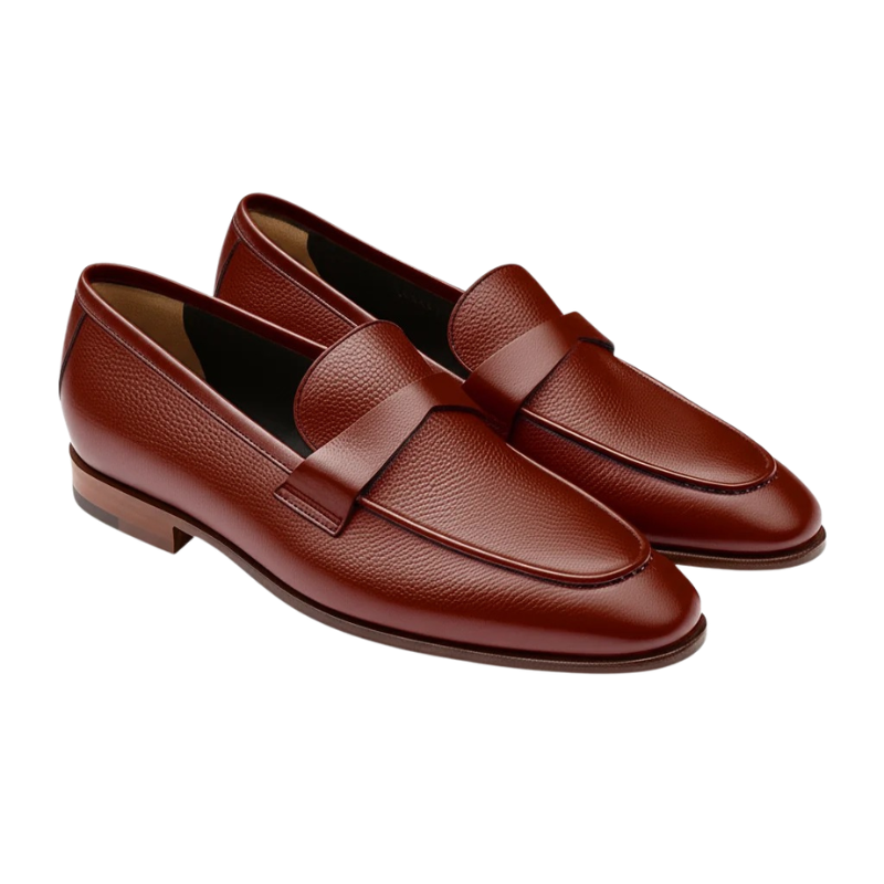 Chestnut Pebble Leather Penny Loafers for Men - Mahogany