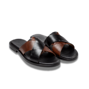 Dual-Tone Cross-Strap Premium Leather Slide Sandals – Black & Brown
