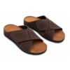 Men’s Classic Cross-Panel Leather Slides – Dark Brown