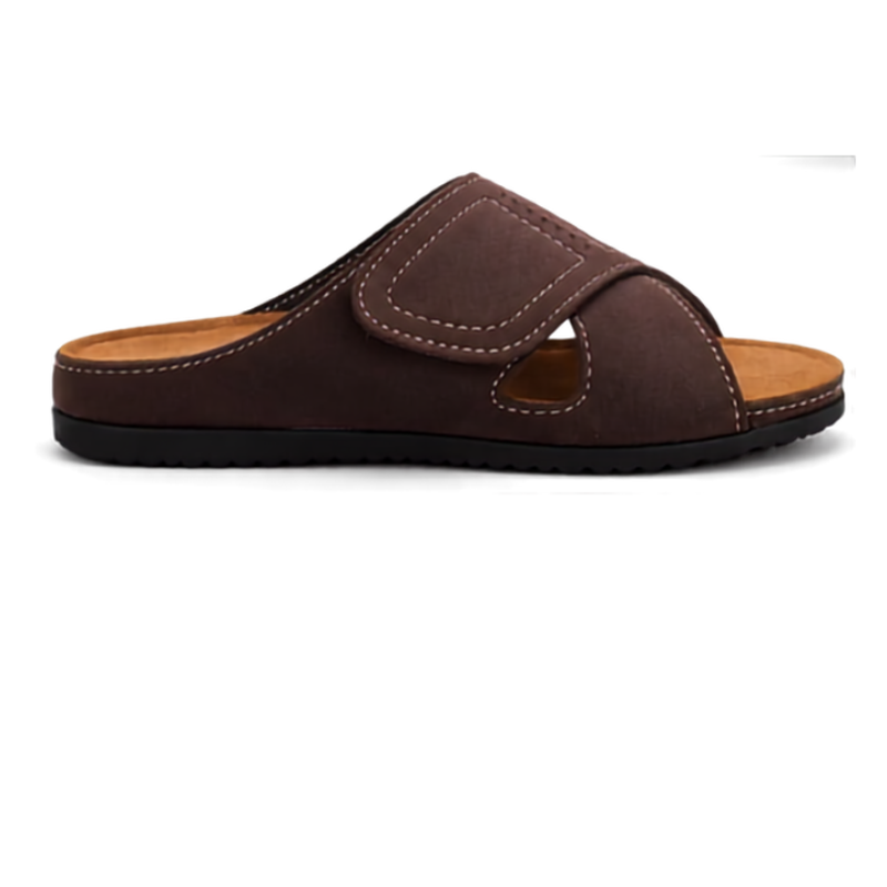 Men’s Classic Cross-Panel Leather Slides – Dark Brown 2