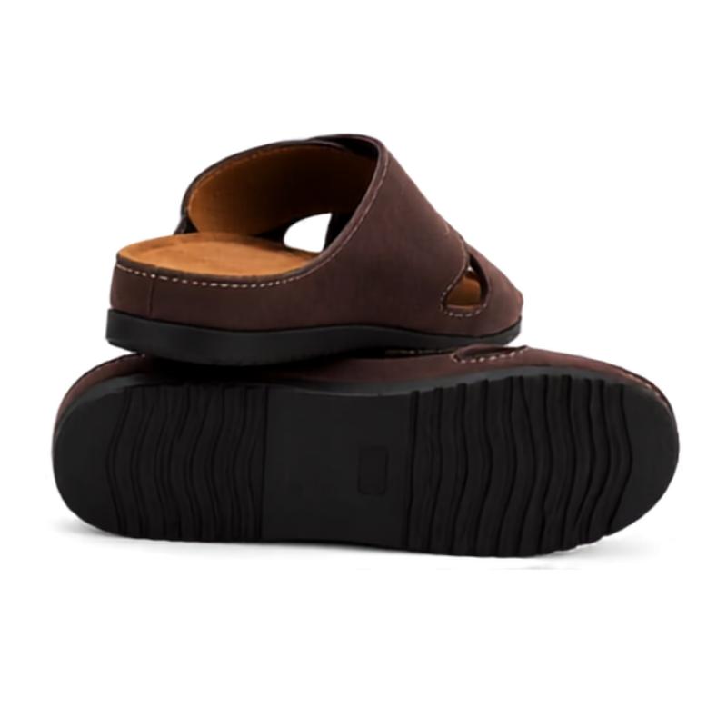 Men’s Classic Cross-Panel Leather Slides – Dark Brown 3