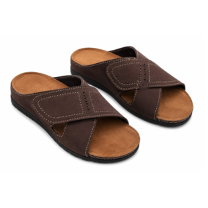 Men’s Classic Cross-Panel Leather Slides – Dark Brown