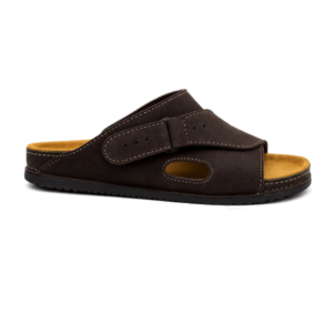 Men’s Comfort Leather Cross-Strap Slide Sandals – Dark Brown