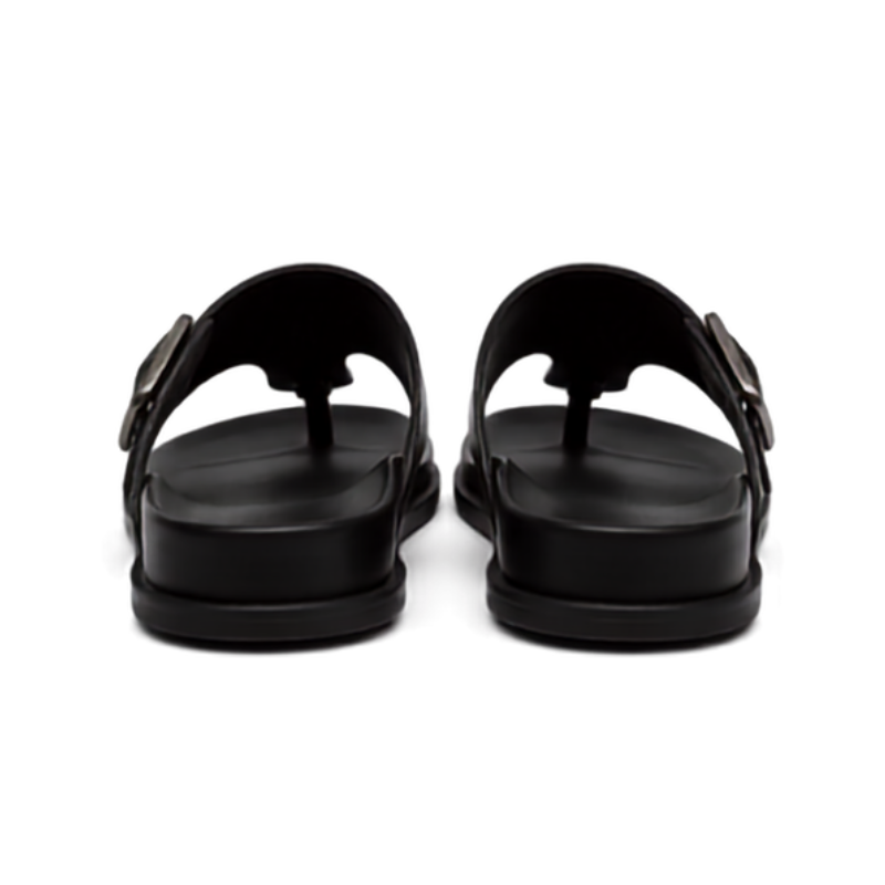Vintage Buckle Toe-Ring Leather Sandals - Black (1)