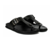 Vintage Buckle Toe-Ring Leather Sandals - Black