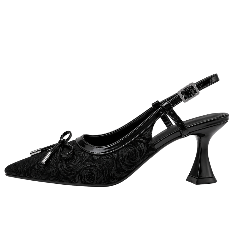 Women’s Black Bow Slingback Pointed-Toe Heels