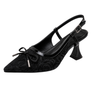 Women’s Black Bow Slingback Pointed-Toe Heels