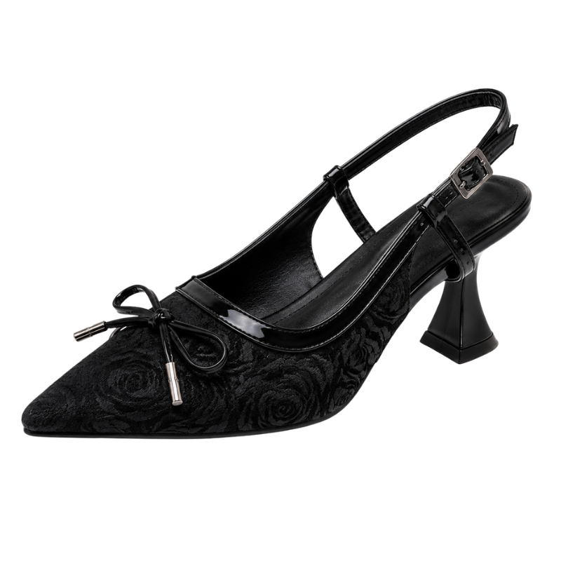 Women’s Black Bow Slingback Pointed-Toe Heels 2