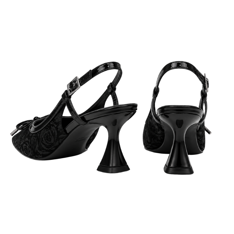 Women’s Black Bow Slingback Pointed-Toe Heels 3