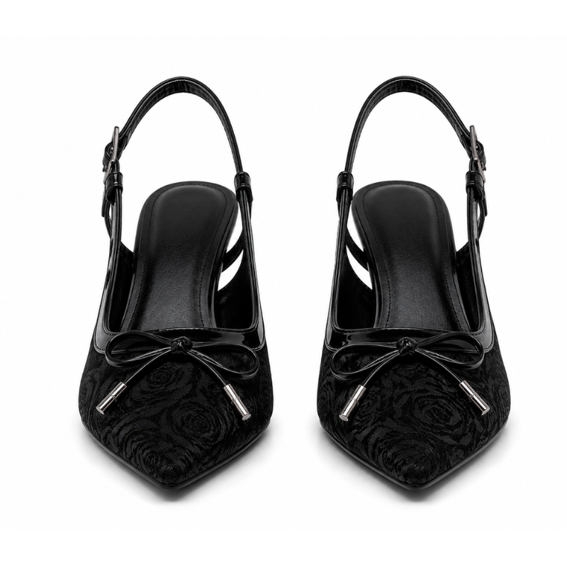 Women’s Black Bow Slingback Pointed-Toe Heels