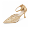 Women’s Gold Floral Embroidered Ankle Strap Heels