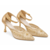 Women’s Gold Floral Embroidered Ankle Strap Heels 2