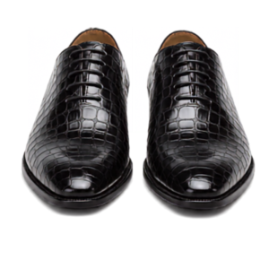Black Crocodile Embossed Leather Oxford Shoes – Exotic Texture, Refined Authority