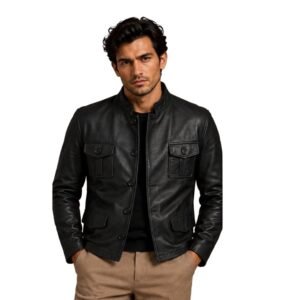 Men's Black Leather Four Pocket Jacket