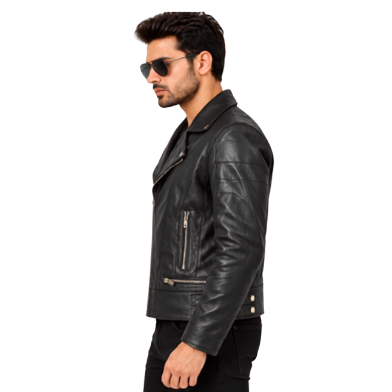 Black Leather Motorcycle Biker Jacket (2)