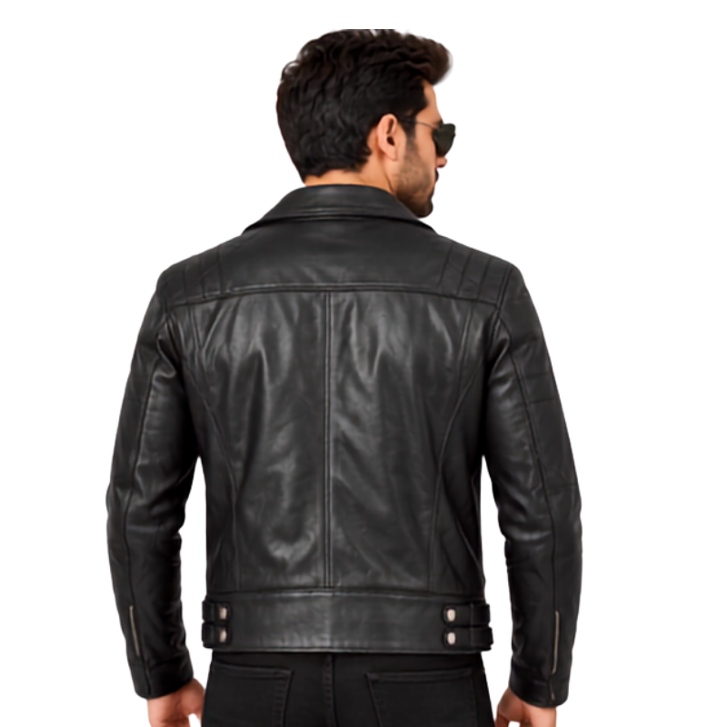 Black Leather Motorcycle Biker Jacket (3)