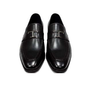 Black Leather T-Bar Loafers – Signature Strap, Timeless Sophistication