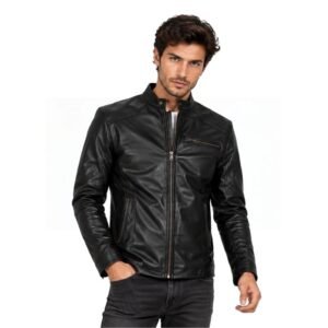 Men's Black Leather Zipper Jacket