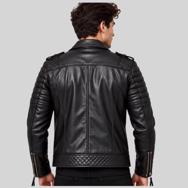 Black Quilted Leather Biker Jacket (2)
