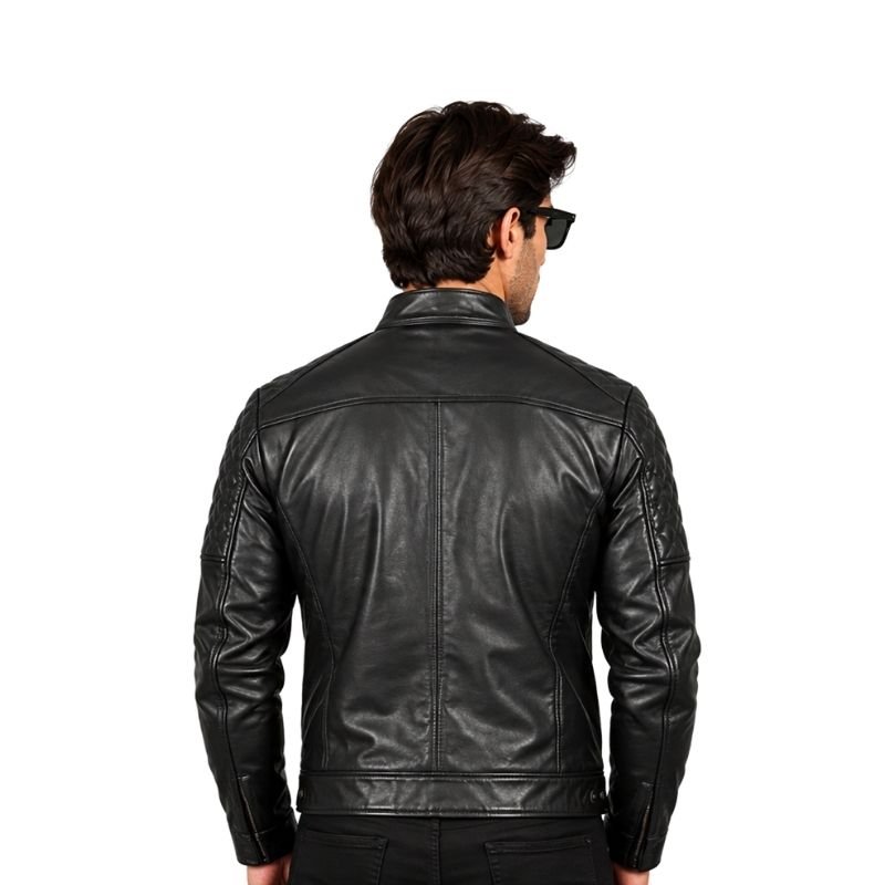 Black Quilted Leather Racer Jacket (5)
