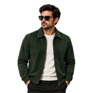 Men's Bottle Green Suede Bomber Jacket.