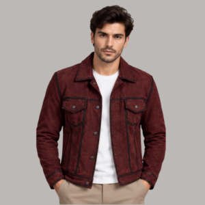 Men’s Burgundy Denim Trucker Jacket