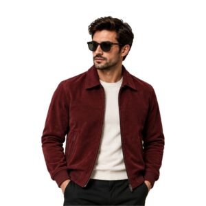Men's Burgundy Suede Bomber Jacket