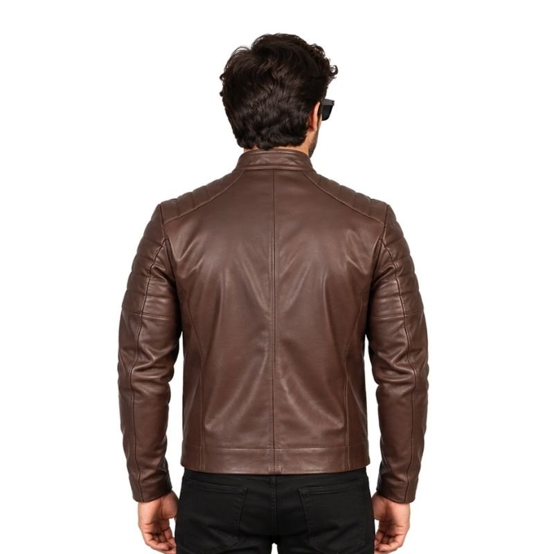 Chocolate Brown Leather Racer Jacket (2)