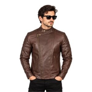 Men's Chocolate Brown Leather Racer Jacket