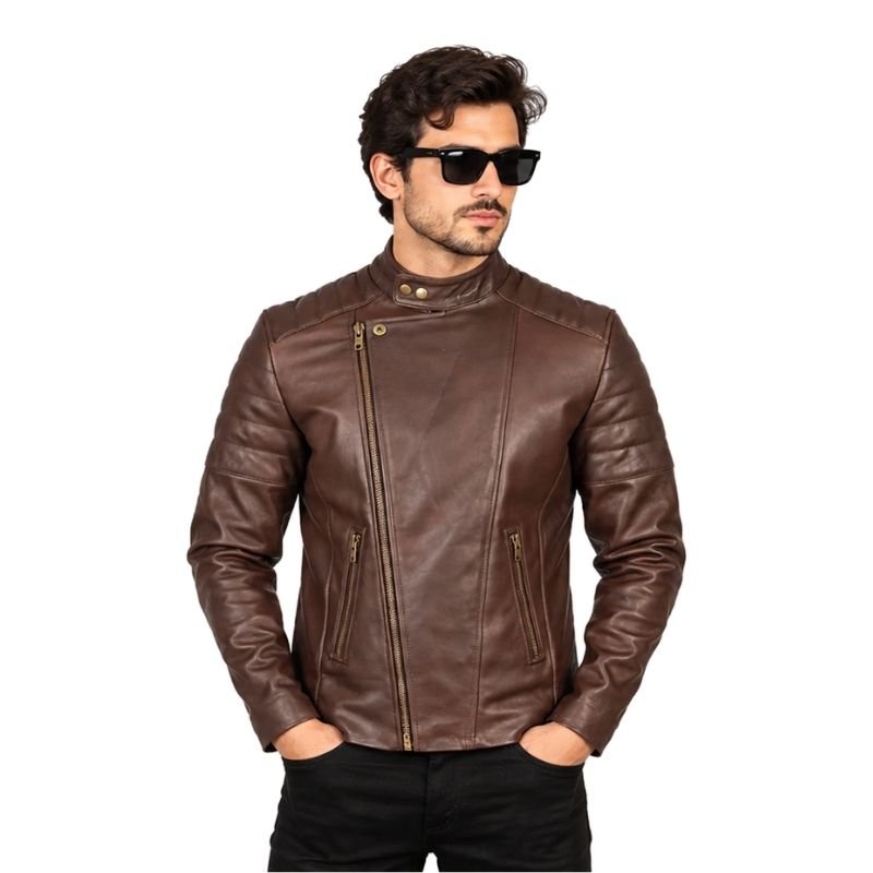 Chocolate Brown Leather Racer Jacket