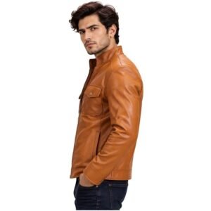Men's Cognac Brown Leather Field Jacket