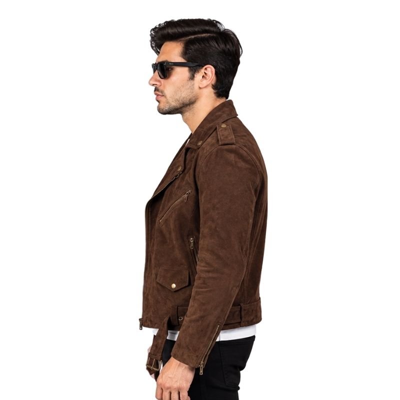 Dark Brown Suede Biker Jacket (2)