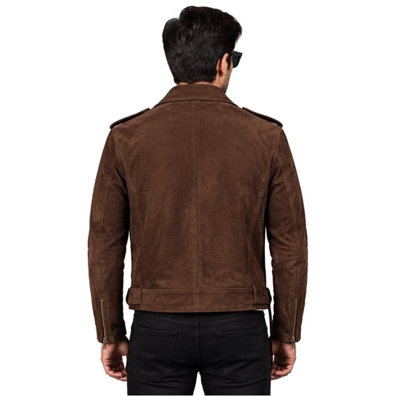 Dark Brown Suede Biker Jacket (3)