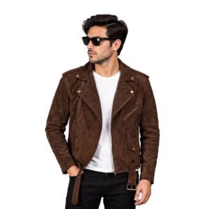 Men's Dark Brown Suede Biker Jacket