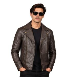 Men's Dark Chocolate Leather Biker Jacket